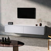 Wooden Floating TV Stand Cabinet w/2 Storage Grid Media Living Room Cupboard
