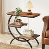 C Shaped End Table, 3 Tier Industrial Small Side Table Wood Bedside Table