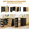 360° Rotating Bar Table Sideboard 138-204x39x104cm with 3 Drawers, Black-Natural