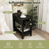 Bedside Table Set of 2 Bedroom Compact Table with Drawer & Storing Shelf-Black