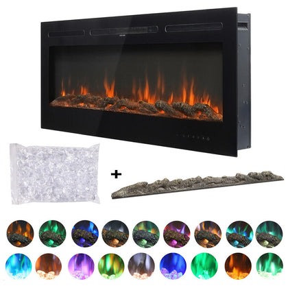 50 Inch Electric Digitled Flame Fire Wall/Recessed Insert Fireplace Thin Border