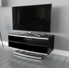 Contemporary Black Glass TV Stand, Up to 50" - Open Shelving, Height Adjustable