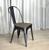 Set of 4 Dining Chairs Metal Kitchen Chairs w/Wooden Seat Stackable Tolix Black