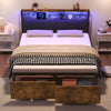 4FT6 LED Metal Double Bed Frame w/ Storage Drawers, Headboard & Charging Station