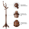 Wooden Coat Rack Freestanding Hallway Tree Rack With Sphere Base and 8 Hooks
