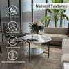 FATIVO High Gloss Marble Coffee Table 2 Tier Center Table w Strong Aluminum Legs