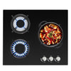 OYAJIA 58cm Black 3 Burner Gas On Glass Hob With Cast Iron Pan Stands UK