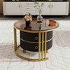 Nest of Tables Set of 2 Hard Glass Coffee Stacking Side End Table 2 Drawer Black