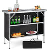 Folding Camping Table Portable Picnic Table 2-Tier Open Shelves-Black
