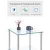 2 Tiers Square Clear Tempered Glass Side End Table with Storage Shelf Livingroom