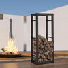 Black Metal Wood Log Storage Rack Stand Fireplace Firewood Holder Indoor Heater