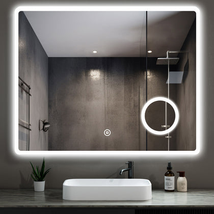 Large LED Bathroom Mirror Demister Shaver Socket 3X Magnifying Touch 90X70CM