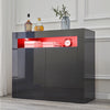 2 Doors Black Sideboard Cabinet High Gloss Cupboard Storage Furniture With LED