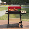 Charcoal BBQ Rotisserie Grill Roaster w/ 5-Level Height Grill Grate&Wood Shelves