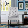 2X Dining Chairs Grey Velvet Buttoned Knocker Back Wood Leg Living Room Kitchen