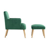 Single Sofa Armchair with Footstool Velvet Lounge Chair Cushion Seat Wooden Legs