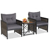 3 Piece Rattan Conversation Set Patio Wicker Chairs and Coffee Table Set
