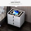 LED Bedside Cabinet Wireless Charging Cabinet Nightstand with 3 Drawers White