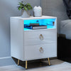 High Gloss Bedside Table RGB LED Bedside Cabinet 2 Drawers Nightstand USB Ports