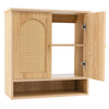 Wall Mounted Storage Cabinet 3-Tier Bathroom Cabinet w/ 2 Rattan Doors