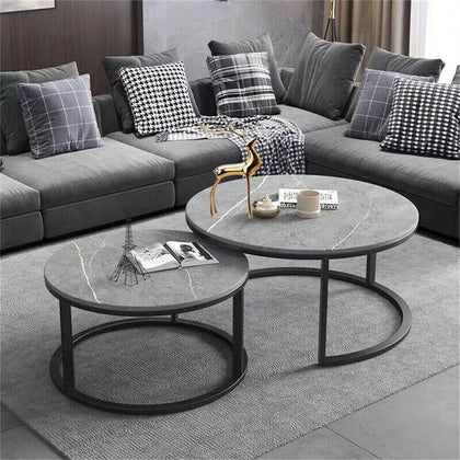 2 Solid Marble Coffee Table Round Nesting Side Accent Table Apartment Nightstand