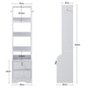 White Tall Cabinet Bedside Table Storage Narrow Chest of 2Drawer&Shelves Storage