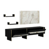 Large Modern Marble Pattern TV Cabinet with Back Panel & Wall Shelfs- Black/Gold