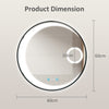Round LED Bathroom Mirror 60cm 3 Color Illuminate with 5x Magnification Anti-Fog