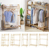 Bamboo Clothes Rail Garment Rack Hanging Stand Coat Wardrobe Storage Shelf UK