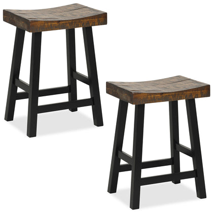 62CM Saddle Bar Stools Set of 2 Counter Height Barstools Dining Chairs Brown