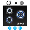 OYAJIA 58cm Black 3 Burner Gas On Glass Hob With Cast Iron Pan Stands UK
