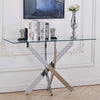 Clear Glass Top Console Table with Stylish Cross Chrome Legs Living Room Hallway