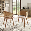 Modern Dining Chairs Set of 2 with Rattan Backrest & Upholstered PU Padded Seat