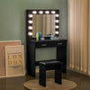 Black Dressing Table Set with LED Lights Mirror Vanity Make up Desk Stool