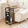 Bedroom End Table Couch Side Table w/Storage Pocket & Lockable Casters-Grey