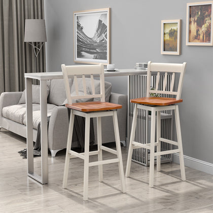2X Swivel Height Bar Stools Solid Rubber Wood Dining Chairs w/ Footrest Backrest