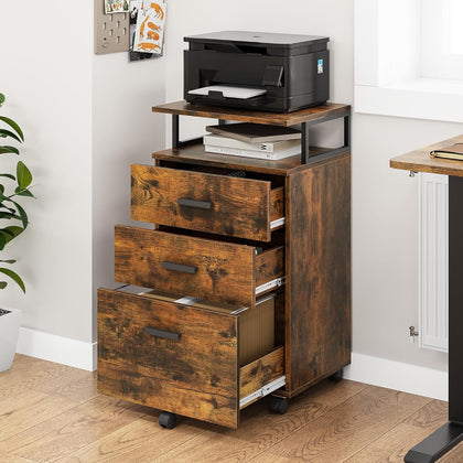 Mobile File Cabinet 3 Drawers Rolling Filing Cabinets Wood or Home & Office