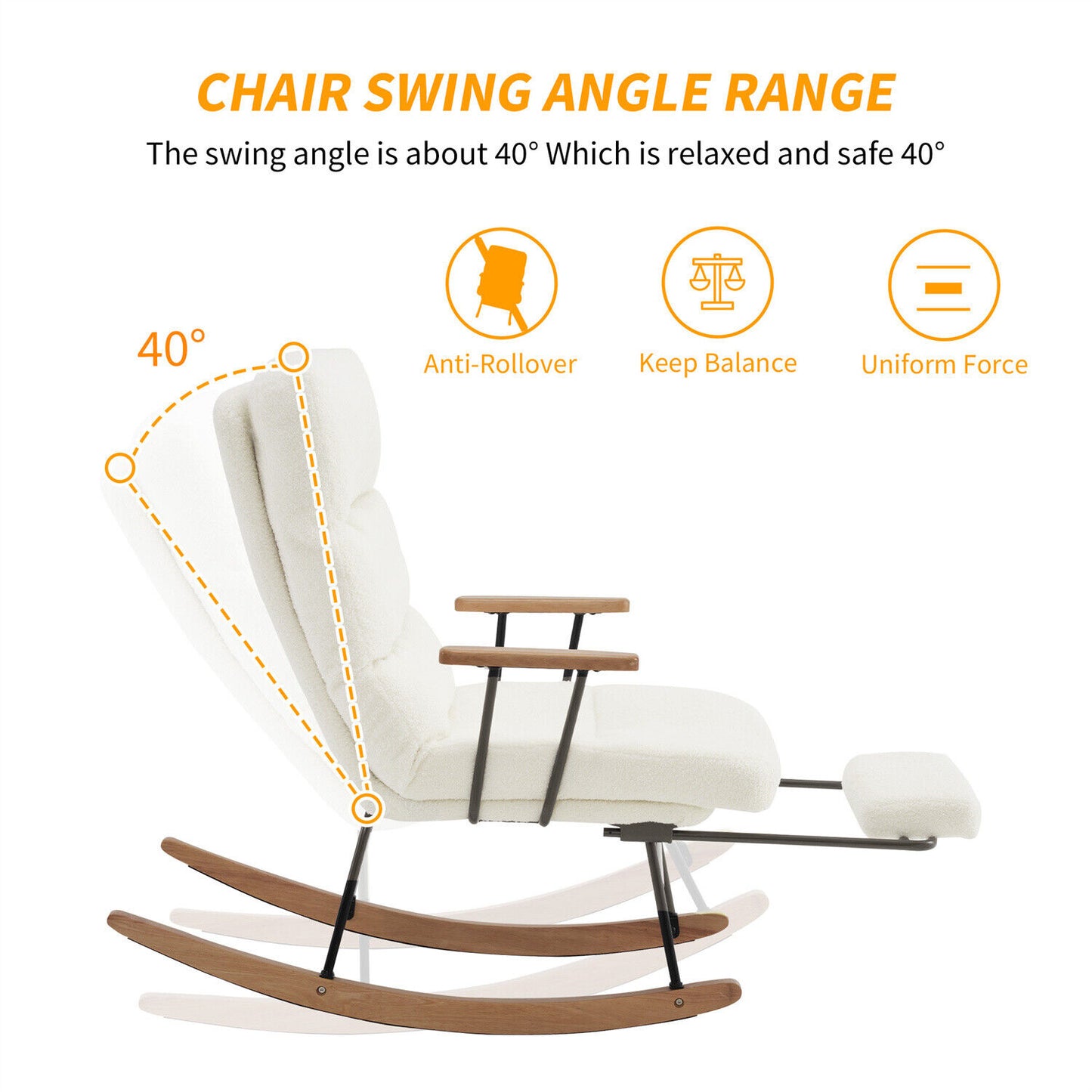 Nursing Boucle Fabric Rocking Chair Relaxing Recliner Armchair with Footrest