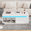 LED Coffee Table White High Gloss Wooden Living Room Furniture with 1 Drawer