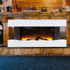 LED Fireplace White Surround Suite Wall Mounted Electric Fire with Log & Pebble