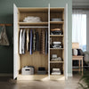 High Gloss 3 Door Triple Mirrored Wardrobe White&Oak with Hanging Rail & Shelves