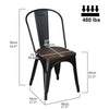 Set of 4 Dining Chairs Metal Kitchen Chairs w/Wooden Seat Stackable Tolix Black