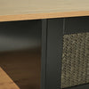 Rattan Coffee Table With Storage Drawer Living Room Furniture Black Metal Legs