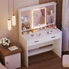 Dressing Table with LED Light 2 Drawers and 4 Open Shelves Make Up Table