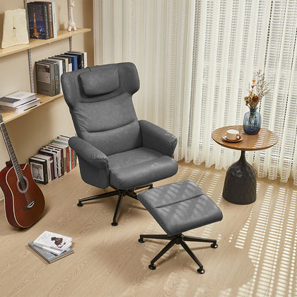 Luxury PU Leather Recliner Swivel Executive Reclining Armchair w/Footstool Set