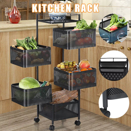6 Tier Kitchen Rotating Storage Trolley Cart Utility Vegetable Mobile Shelf Rack
