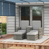 Recliner Rattan Sun Lounger w/ Storage Tea Table & Footstools, Grey