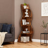 Corner Shelf 5 Tiers, Bookshelf Bookcase Wooden Storage Rack Rustic Book Shelves
