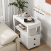 COSTWAY Narrow End Table Modern 2-Drawer Sofa Side Table w/Open Shelves-White