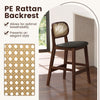 Set of 2 Bar Stools Dining Counter Height Chair Padded Seat With Rattan Backrest